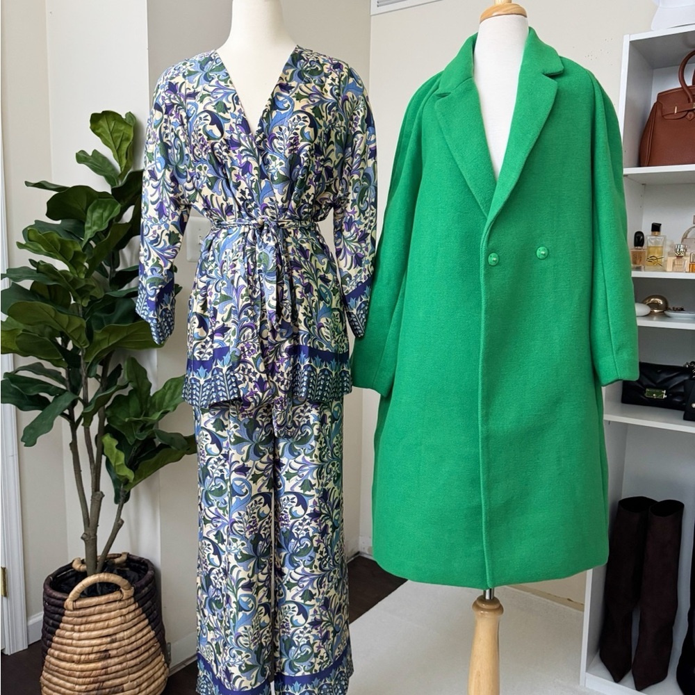 Green Single-Button Long Coat - Picture 16 of 16